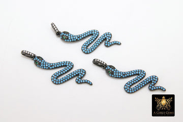 Snake Charms, Cubic Zirconia Bail Large CZ Green Eye Serpents, Blue Turquoise Gold